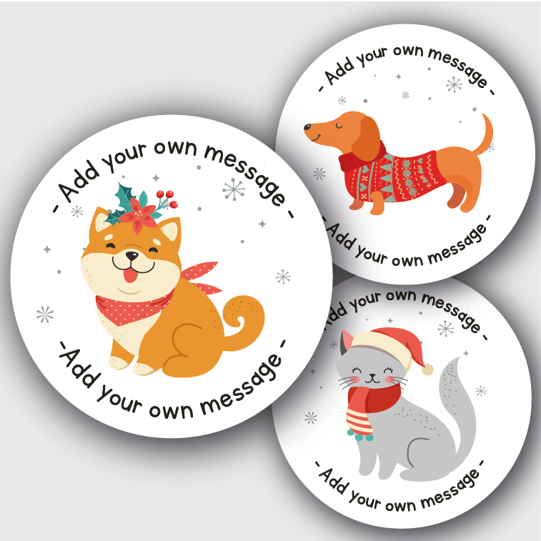 24 Personalised Christmas Stickers Mixed Cats & Dogs